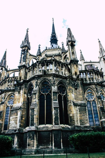 Reims Francia Agosto 2018 Veduta Della Facciata Esterna Della Cattedrale — Foto Stock