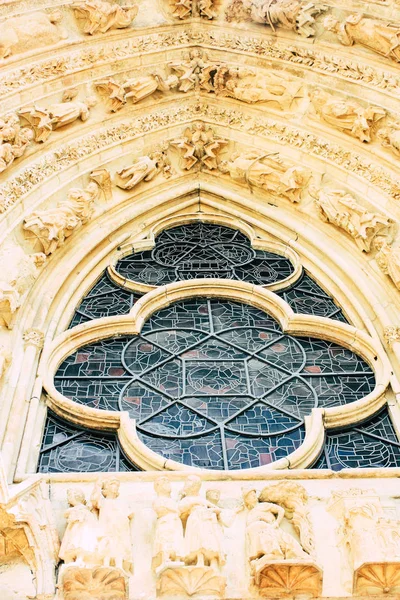 Реймс Франції Серпня 2018 Подання Екстер Фасаду Собору Паризької Богоматері — стокове фото