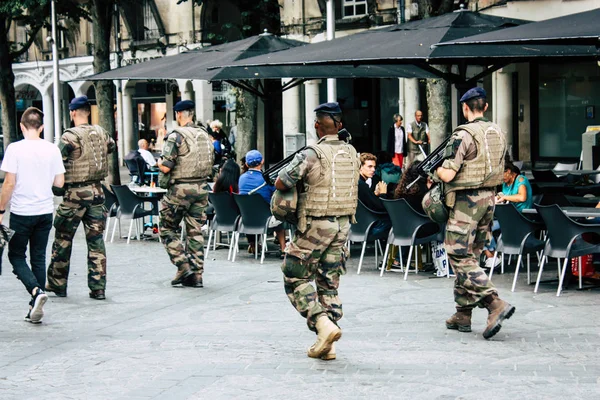 Reims França Agosto 2018 Vista Uma Patrulha Exército Francês Nas — Fotografia de Stock