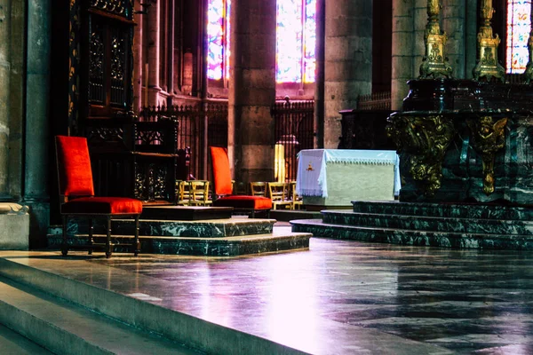 Reims Fransa 13 Ağustos 2018 öğleden sonra Notre Dame Katedrali Reims içinde mimarisinin görünümü