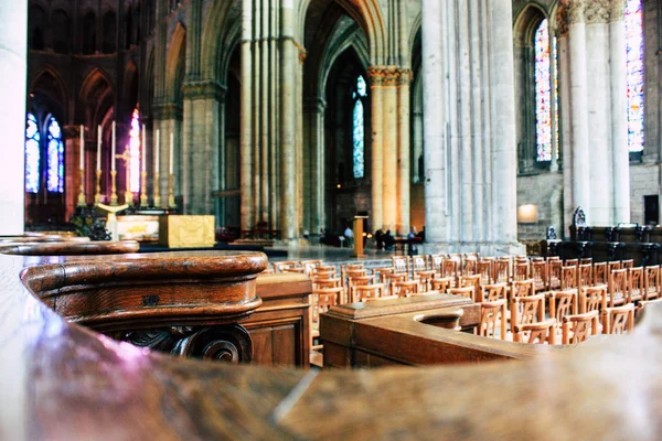 Reims Fransa 13 Ağustos 2018 öğleden sonra Notre Dame Katedrali Reims içinde mimarisinin görünümü