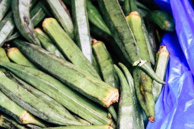 Katmandu Nepal 21 Ağustos 2018 çeşitli sebze Closeup sabah piyasada Katmandu Thamel sokakta satılan