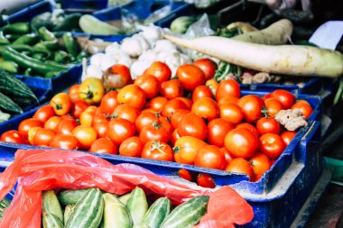 Katmandu Nepal 21 Ağustos 2018 çeşitli sebze Closeup sabah piyasada Katmandu Thamel sokakta satılan