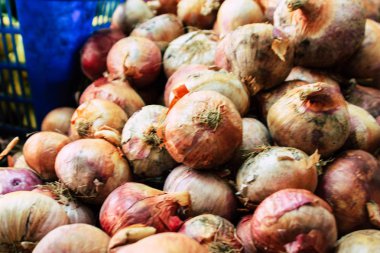 Katmandu Nepal 21 Ağustos 2018 çeşitli sebze Closeup sabah piyasada Katmandu Thamel sokakta satılan