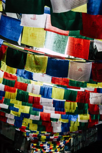 Катманду Непал Серпня 2018 Зору Тибетських Прапорів Thamel Вулиці Катманду — стокове фото