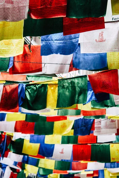 Katmandou Népal Août 2018 Vue Des Drapeaux Tibétains Dans Rue — Photo