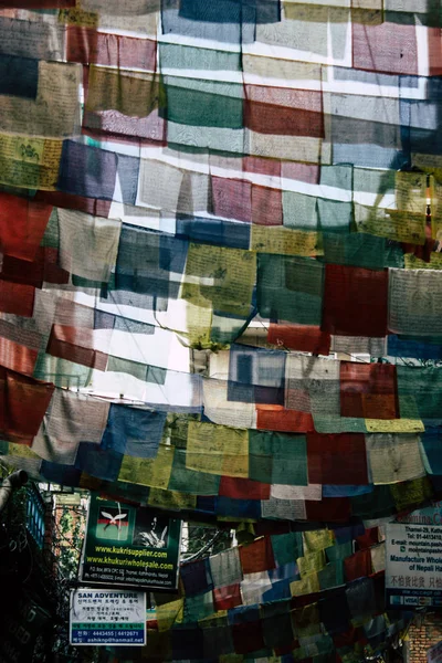 Katmandou Népal Août 2018 Vue Des Drapeaux Tibétains Dans Rue — Photo