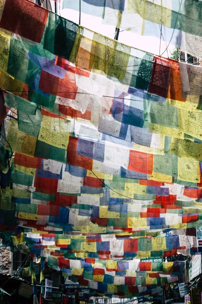 Катманду Непал Август 2018 Вид Тибетские Флаги Улице Тамель Катманду — стоковое фото