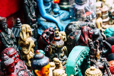 Katmandu Nepal 22 Ağustos 2018 dekoratif Buda heykelleri Closeup satılan bir Hatıra Eşyası dükkanda Thamel Street Kathmandu