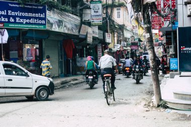 Katmandu Nepal 22 Ağustos 2018 Thamel Street Kathmandu Nepal trafik sıkışıklığı sabah görünümünü