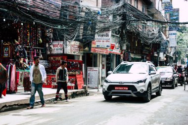 Katmandu Nepal 22 Ağustos 2018 Thamel Street Kathmandu Nepal trafik sıkışıklığı sabah görünümünü