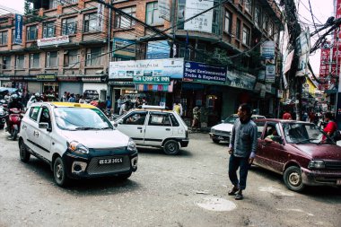 Katmandu Nepal 22 Ağustos 2018 Thamel Street Kathmandu Nepal trafik sıkışıklığı sabah görünümünü