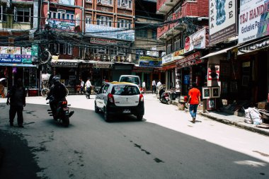 Katmandu Nepal 22 Ağustos 2018 Thamel Street Kathmandu Nepal trafik sıkışıklığı sabah görünümünü