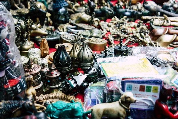 Kathmandu Nepal August 2018 Nahaufnahme Nepali Dekorative Objekte Verkauft Einem — Stockfoto