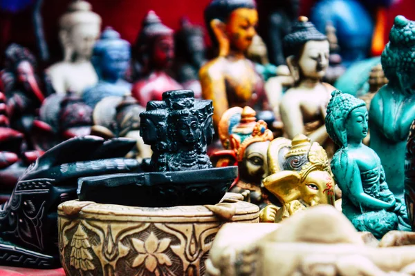 Kathmandu Nepal Augustus 2018 Close Van Decoratieve Beelden Van Boeddha — Stockfoto
