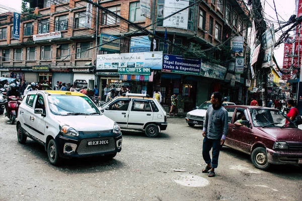 Kathmandu Nepal Agosto 2018 Vista Engarrafamento Nepalês Rua Thamel Kathmandu — Fotografia de Stock