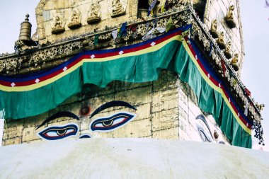 Katmandu Nepal 23 Ağustos 2018 Buda stupa Kathmandu Swayambhunath alanda akşam görünümünü