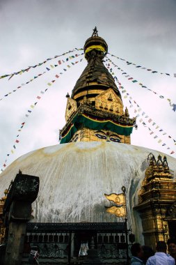 Katmandu Nepal 23 Ağustos 2018 Buda stupa Kathmandu Swayambhunath alanda akşam görünümünü