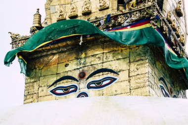 Katmandu Nepal 23 Ağustos 2018 Buda stupa Kathmandu Swayambhunath alanda akşam görünümünü