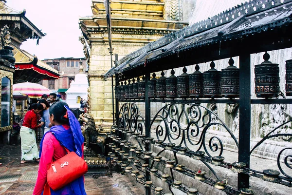 Kathmandu Nepal Agosto 2018 Vista Das Rodas Oração Tibetanas Templo — Fotografia de Stock