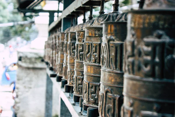 Kathmandu Nepal August 2018 View Tibetan Prayer Wheels Monkey Temple — Stock Photo, Image