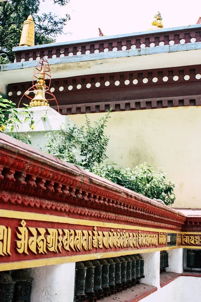 Катманду Непал Август 2018 Вид Тибетские Молитвенные Колеса Храме Обезьян — стоковое фото