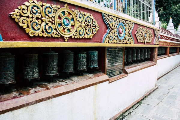Katmandú Nepal Agosto 2018 Vista Las Ruedas Oración Tibetanas Templo — Foto de Stock