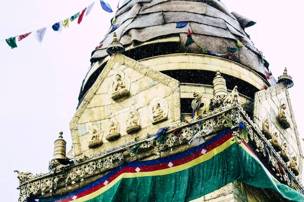 Kathmandu Nepál Augusztus 2018 Ban Kilátás Nyílik Buddha Sztúpa Swayambhunath — Stock Fotó