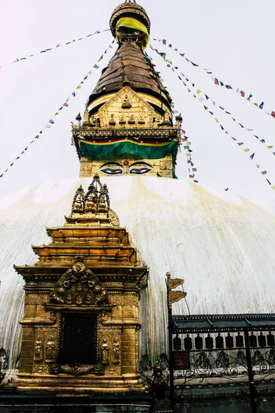 Kathmandu Nepal Augustus 2018 Weergave Van Boeddha Stoepa Swayambhunath Gebied — Stockfoto