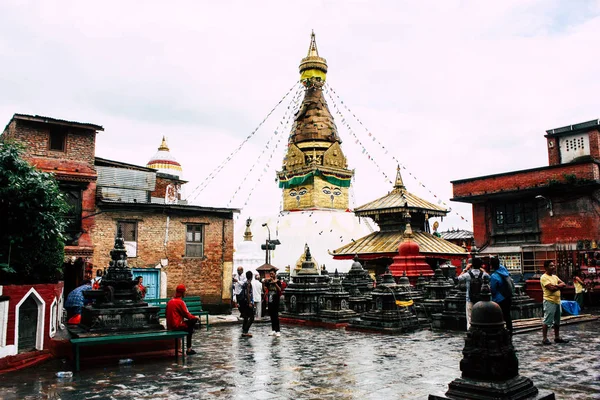 Kathmandu Nepál Augusztus 2018 Ban Kilátás Nyílik Buddha Sztúpa Swayambhunath — Stock Fotó