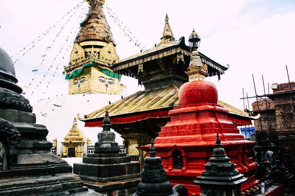 Катманду Непал Серпня 2018 Зору Будди Ступою Районі Swayambhunath Катманду — стокове фото