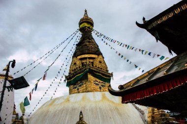 Katmandu Nepal 23 Ağustos 2018 Buda stupa Kathmandu Swayambhunath alanda akşam görünümünü