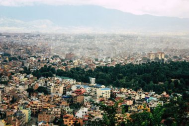 Katmandu Nepal 23 Ağustos 2018 Cityscape Katmandu alanında Swayambhunath maymun tapınakta tepesinden