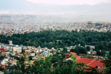 Katmandu Nepal 23 Ağustos 2018 Cityscape Katmandu alanında Swayambhunath maymun tapınakta tepesinden