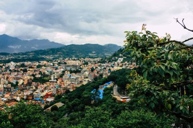 Katmandu Nepal 23 Ağustos 2018 Cityscape Katmandu alanında Swayambhunath maymun tapınakta tepesinden