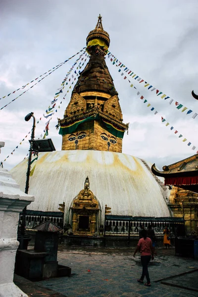 Katmandu Nepal Ağustos 2018 Buda Stupa Kathmandu Swayambhunath Alanda Akşam — Stok fotoğraf