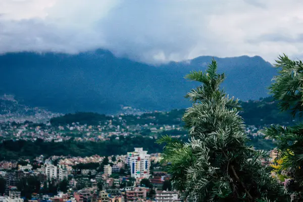 Kathmandu Nepal Agosto 2018 Cityscape Topo Templo Macaco Área Swayambhunath — Fotografia de Stock