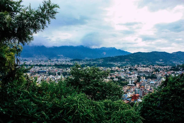 Kathmandu Nepal Agosto 2018 Cityscape Topo Templo Macaco Área Swayambhunath — Fotografia de Stock