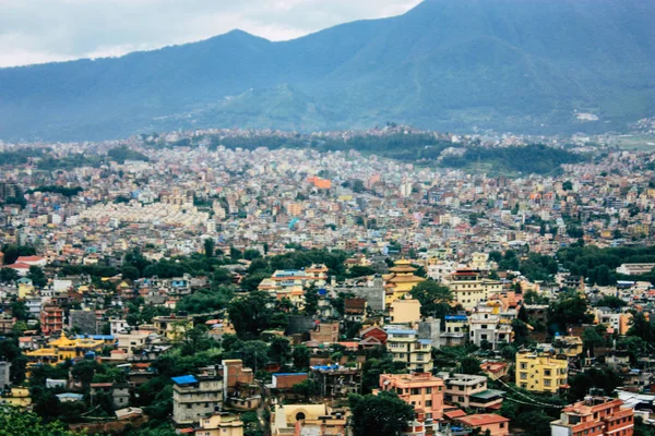 Kathmandu Nepal Agosto 2018 Cityscape Topo Templo Macaco Área Swayambhunath — Fotografia de Stock