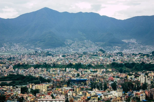 Katmandu Nepal 23 Ağustos 2018 Cityscape Katmandu alanında Swayambhunath maymun tapınakta tepesinden