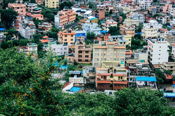 Kathmandu Nepal Agosto 2018 Cityscape Topo Templo Macaco Área Swayambhunath — Fotografia de Stock