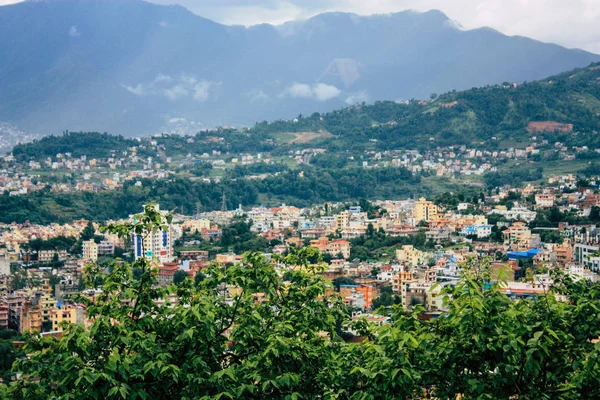 Kathmandu Nepal Agosto 2018 Cityscape Topo Templo Macaco Área Swayambhunath — Fotografia de Stock