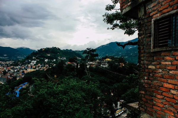 Kathmandu Nepal Agosto 2018 Cityscape Topo Templo Macaco Área Swayambhunath — Fotografia de Stock