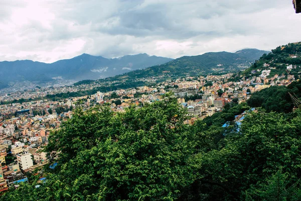 Kathmandu Nepal Agosto 2018 Cityscape Topo Templo Macaco Área Swayambhunath — Fotografia de Stock