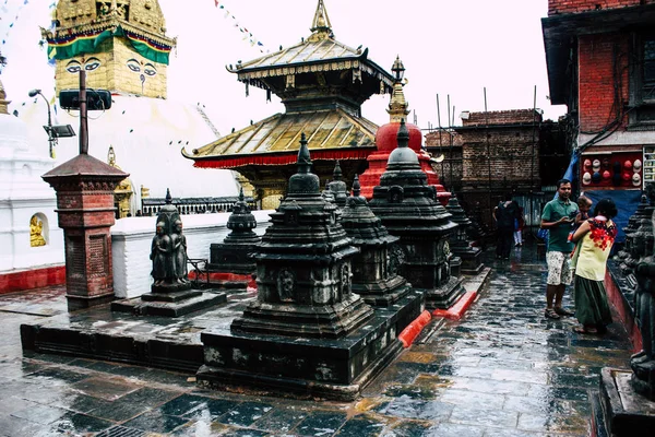 Katmandou Népal Août 2018 Vue Stupa Noir Situé Sommet Temple — Photo