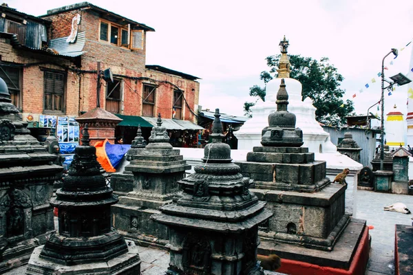 Kathmandu Nepal August 2018 View Black Stupa Located Top Monkey — Stock Photo, Image