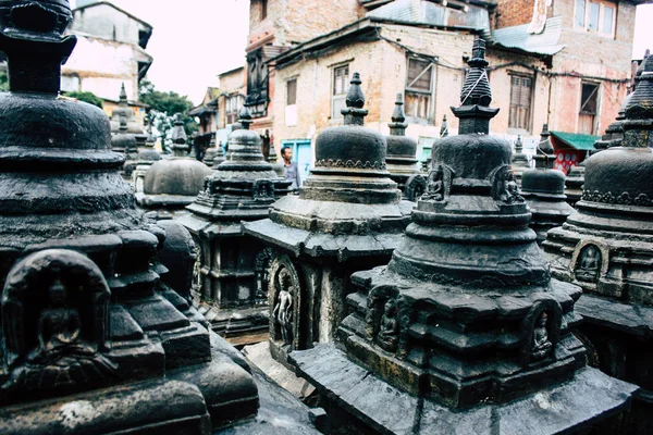 Katmandou Népal Août 2018 Vue Stupa Noir Situé Sommet Temple — Photo