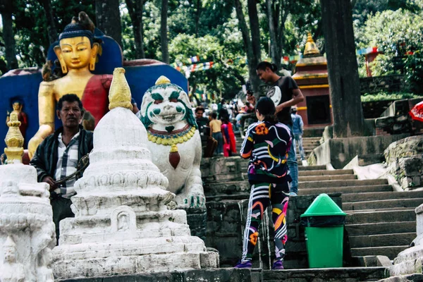 Kathmandu Nepál Srpna 2018 Pohled Bílé Stúpy Nachází Dolní Okraj — Stock fotografie