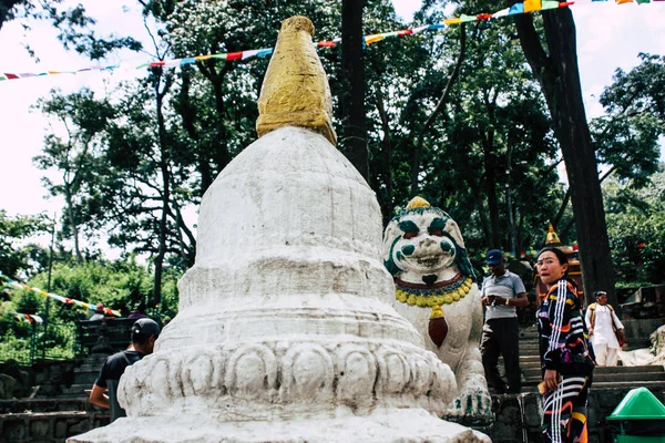 Катманду Непал Август 2018 Вид Белую Ступу Расположенную Подножия Храма — стоковое фото
