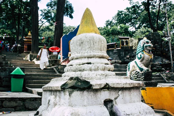 Kathmandu Nepal August 2018 View White Stupa Located Botton Monkey — Stock Photo, Image